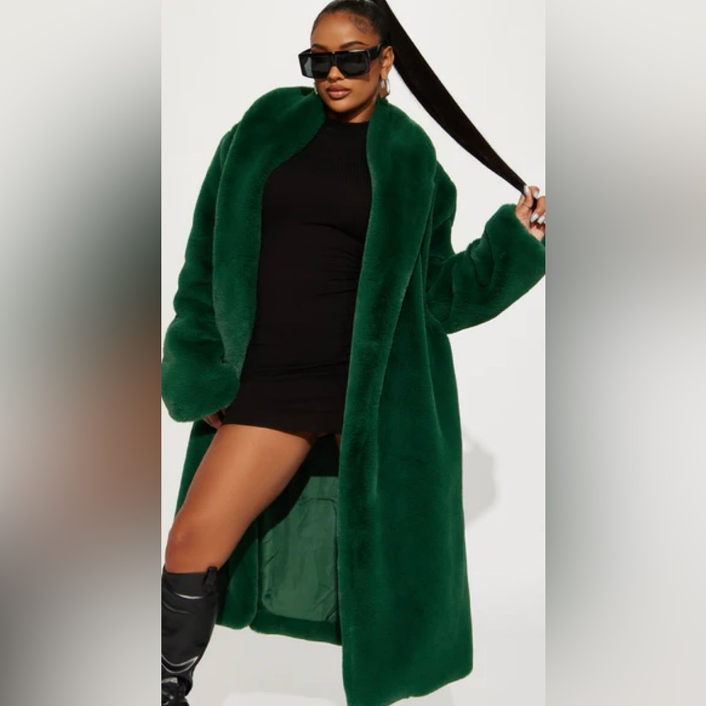 Fashion Nova Deep Green Faux Fur Coat